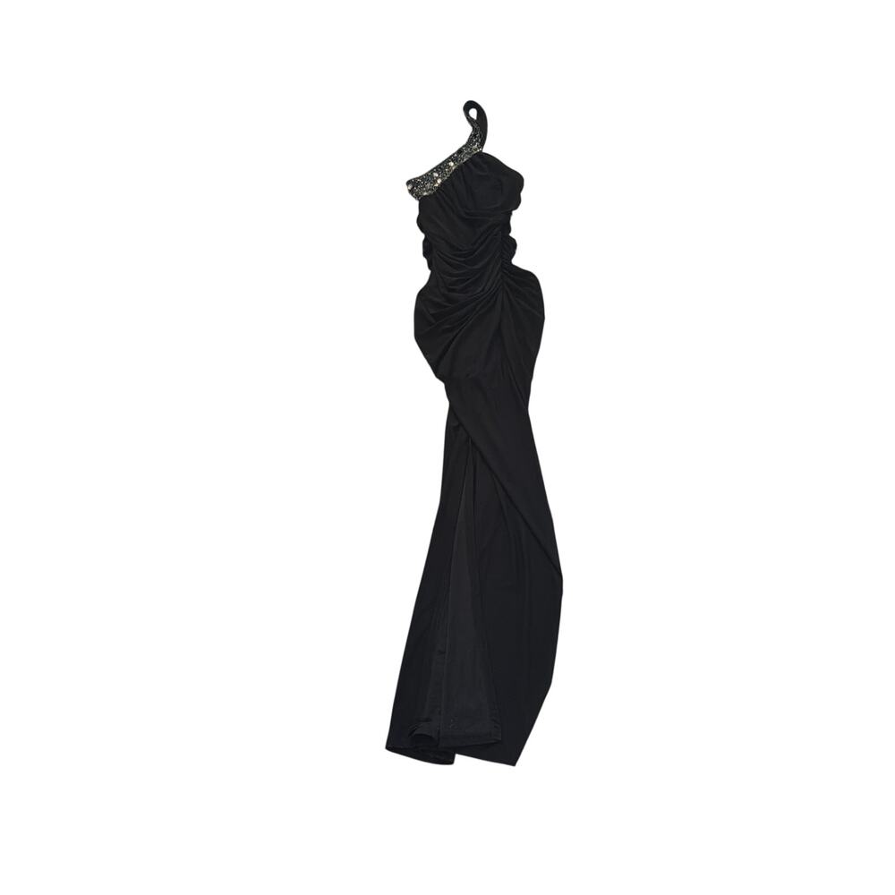 One Shoulder Mermaid Draped Prom Dress with Beaded Details.